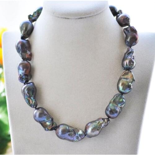 P7231 Super-Huge 17" 32mm Brown-Black Baroque Reborn Keshi Pearl Choker Necklace