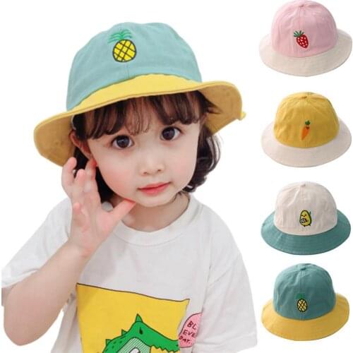 Unisex Kids Color Block Fruit Pattern Fisherman Hat Outdoor Anti-UV Bucket Caps