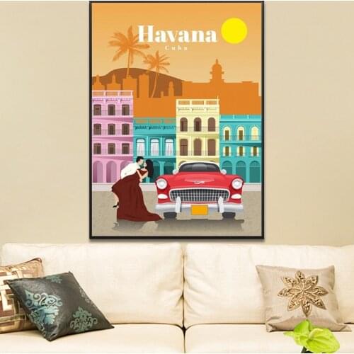 Go to Havana Canvas Travel Painting Poster Living Room Wall Art Picture Home Interior Decoration Picture Frame