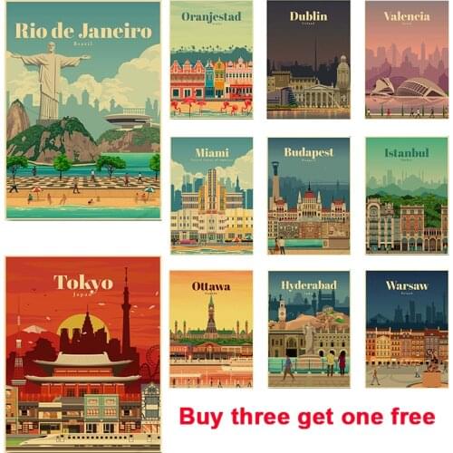 Iconic Buildings Around The Landscape Poster Kraft Paper Poster Wall Study Living Room Decoration Painting Bedroom Decoration