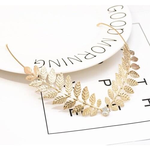 Luxurious Leaf Shape Hair Wear Fashion Europe France Hairband For Women Jewelry Elegant Rhinestone Greece Gold Hair Accssories