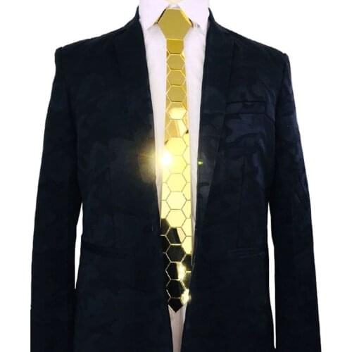 Handmade Geometric Shape Acrylic Double Honeycomb Shape Men Slim Fashion Gold and Silver Wedding Tie