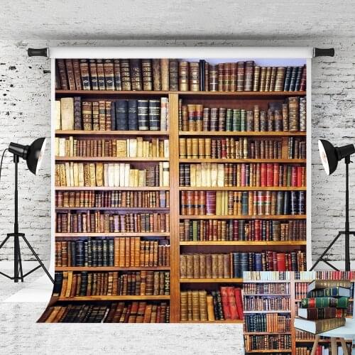 VinylBDS 10x10ft Retro Bookcase Photography Backdrops Back To School Photo Backgrounds Books Children Photography Backdrop