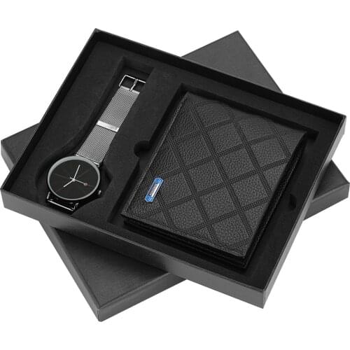 XSVO Men Wrist Luxury Quartz Watches Boutique Gift Set Wallet + Quartz Wristwatches Clock Male