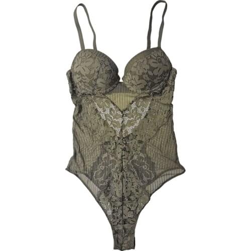Green Lace Floral Underwire Open Crotch Sexy One Piece Women Bodysuit Sexy Lingerie Teddy Underwear Gift SLA055