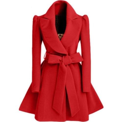 Korean womens woolen windbreaker Overcoat jacket coats Red XL autumn and winter long windbreaker Overcoat fashion coat jacket