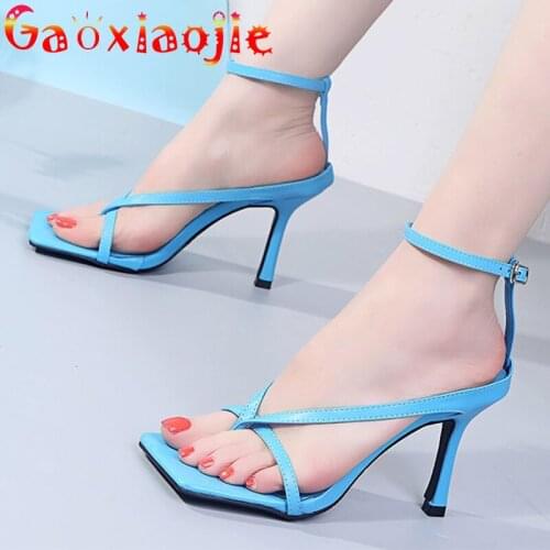 Sandals Women 2021 New High-heeled Shoe Fashion Sexy Square Head Thin Heels 9CM Roman Open toe Female Shoes Model Catwalk Shoes