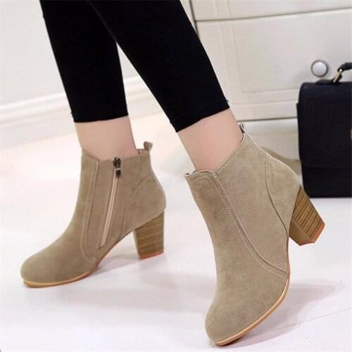2019 new top quality Suede boots women 6.5cm high heels platform ankle boots for women round toe autumn winter shoes Single boot
