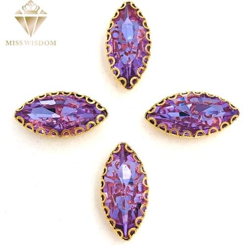 NEW 7X15mm Crystal violet Horse eye sew on rhinestones gold base with hole lacy claws glass crystal rhinestones Diy accessories