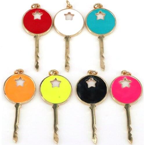 10Pcs, Gold Plating star key Pendants Jewelry Making Enamel Charms Pendant For Women Charm Necklace Supplies Jewelry