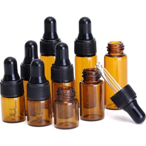 15pcs 1/2/3/5/ml Brown Drop Amber Bottle Glass Aromatherapy Liquid Dropper essential basic massage oil Pipette Refillable Bottle