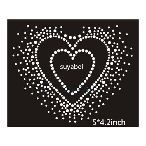 2pc/lot Double heart sticker hotfix rhinestones motif heat transfer iron on design iron on rhinestone motifs for shirt