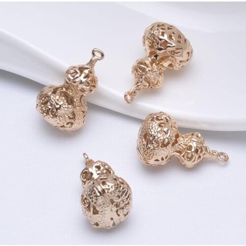 20pcs auspicious dragon design gourd form hollow copper pendant DIY charm gold necklace jewelry accessories