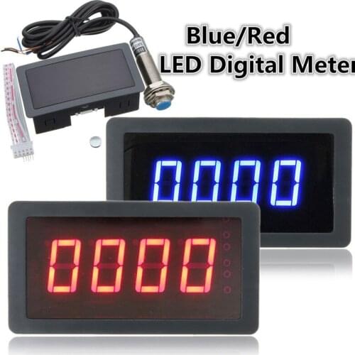 4 High Quality Durable Portable Useful Digital LED Tachometer RPM Speed Meter + Hall Proximity Switch Sensor NPN Blue/Red#291434