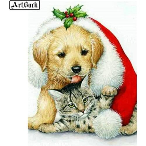 5d diy diamond painting christmas dog cat hat full square diamond embroidery animal new arrival diamond mosaic 3d wall sticker