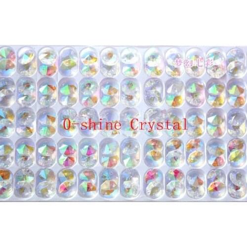 600pcs 14MM CRYSTAL CHANDELIER BEADS AB COATING COLORED OCTAGONS in TWO HOLES FREE SHIPPING