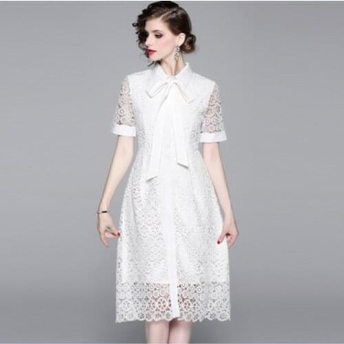 CAMIA 2019 Autumn New Style Lace-up Elegant Lace Cutout Dress Female