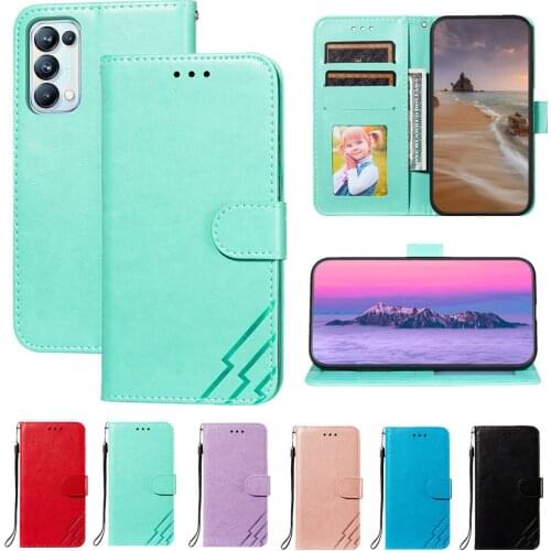 Flip Wallet Case for OPPO Reno 5 Pro Plus Find X3 Lite Fundas PU Leather Cover Card Slot Bracket Magnetic Clasp Protection Coque