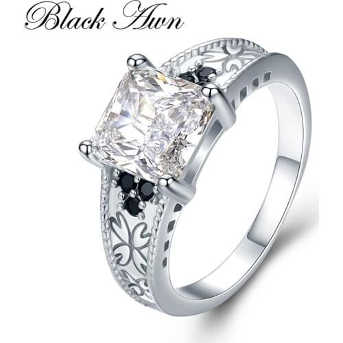 BLACK AWN 2021 New Genuine 100% Sterling 925 Silver Jewelry Square Engagement Rings for Women Gift C475 C476