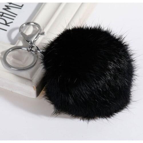 DoreenBeads Angora Keychain & Keyring Pom Pom Ball Silver Color Black 14cm(5 4/8") x 7.8cm(3 1/8"), 1 Piece