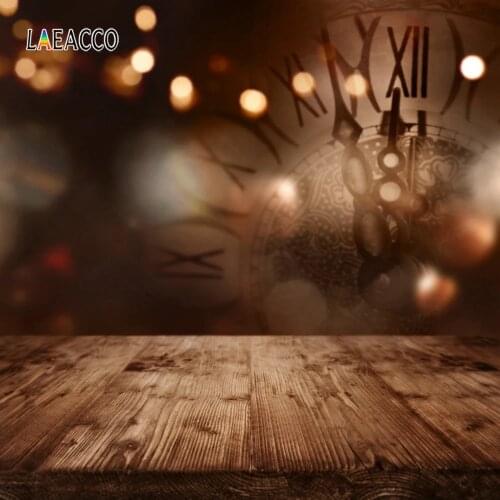 Laeacco Happy New Year Party Photophone Clock Light Bokeh Wooden Floor Photography Backdrops Baby Newborn Photo Backgrounds Prop