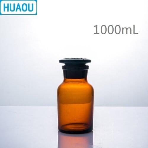 HUAOU 1000mL Wide Mouth Reagent Bottle 1L Brown Amber Glass with Ground in Glass Stopper Laboratory Chemistry Equipment