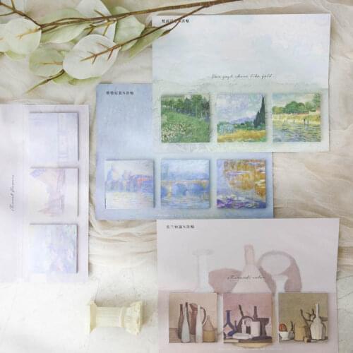 INS Style Van Gogh Monets Famous Painting Memo Pads Loose Leaf Paper Refrigerator Diary Sticky Notes School Office Stationery