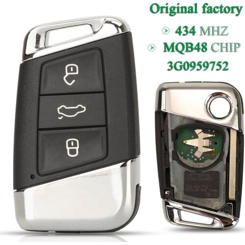 Bilchave 3 Buttons For VW Volkswagen Magotan Passat B8 Skoda A7 FOB 434MHz ASK MQB48 Chip Smart Remote Control Car Key Original