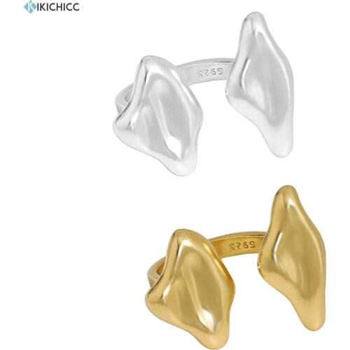 KIKICHICC 100% 925 Sterling Silver Gold Two Thick Leafs Resizable Ring Luxury Women Fine Jewelry Gift Thick Large Rock Punk