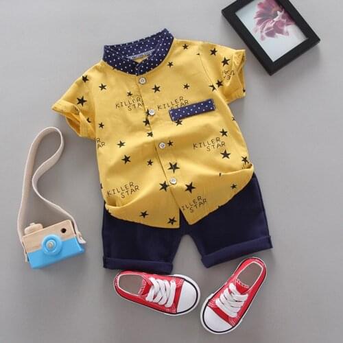 Top and Top boys clothing sets summer gentleman suits short sleeve shirt + shorts 2pcs kids clothes children clothing set