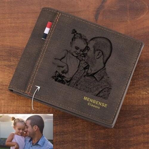 Custom Wallet Men Short Style Bifold Large-Capacity Multi-Functional Business Wallet Engraving Custom Photo Engraved Purse