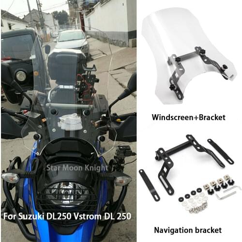 For Suzuki DL250 Vstrom DL 250 Motorbike Front Glass Windshield Windscreen +Motorcycle GPS Mount Mounting Adapter Holder Bracket