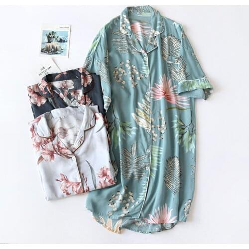 Summer Viscose fresh Flowers nightgowns women Japanese sweet nightdress short sleeve indoor sleep dress women sleepwear