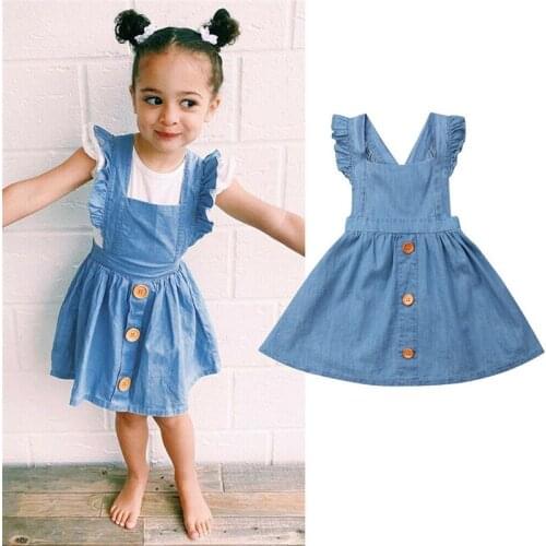 Summer 2019 Girls Dresses Girls Sleeveless Cross Strap Vestidos A-Line Button Cotton Children Clothes Baby Girl Camisole Dress