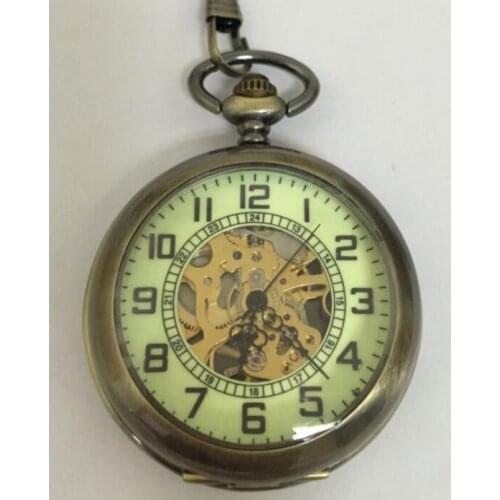 10pcs/lot Antique Bronze Steampunk Mechanical Pocket Watch Roman Dial with Chain Men Women Pocket Watches Collection