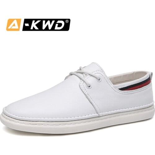 Fashion Shoes 2019 High Quality White Black Men Sneakers Lace-up Men Loafers Mocasines De Hombre Breathable Genuine Leather Flat