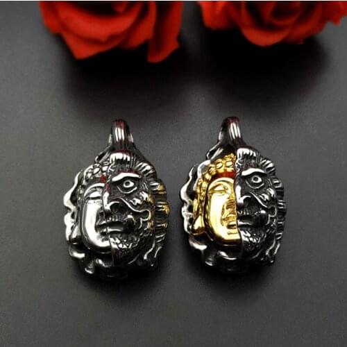 Mens necklace pendant stainless steel big necklace Half Devil Buddha hip hop punk chain necklace jewelry on the neck wholesale