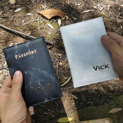 Personalized Name Fashion Marble Passport Cover Pu Leather Marble Style Travel ID Passport Holder Packet Wallet Purse Bags