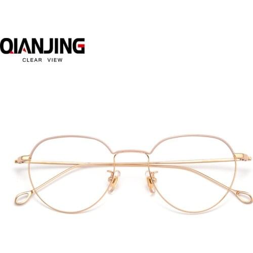 QianJin Pure Titanium Spectacle Frame Women Vintage Eyeglasses Men Computer Optical Glasses For Literary Female Retro Clear Lens