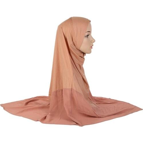 Wholesale Popular 2020 Softy Light Summer Material Solid Color Beaded 100*100cm Big Size Islamic Hat Muslim One Piece Long Hijab
