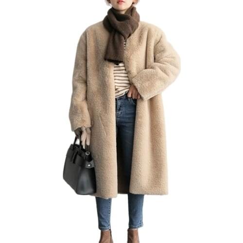 Faux fur coat Long teddy coats fur jacket Womens warm plush Pockets Overcoat Winter clothes plus size Casual fashion Brand Femme