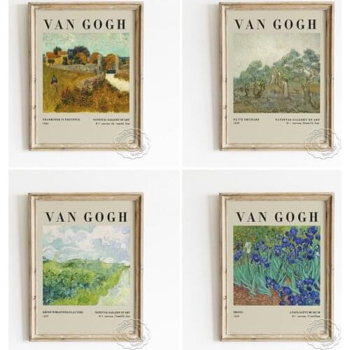 Vincent Van Gogh Olive Orchard Poster, Green Wheat Fields Auvers Prints, Irises Wall Picture, Farmhouse In Provence Home Decor
