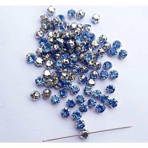 Sew On Crystal Rhinestones Strass Shiny Glass Stones Light Sapphire 100pcs/lot 3.8mm Sewing Crystals DIY Gem decoration