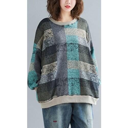 Oversized Women Casual Sweaters New 2020 Korean Simple Style Plaid Pattern Loose Comfortable Female Knitted Pullover S2370