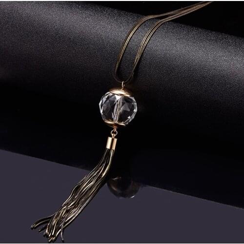 Luxury Long Tassel Pendant Necklace for Women Big Transparent Ball Coffee Gold Necklace Accessories Bijoux Collier