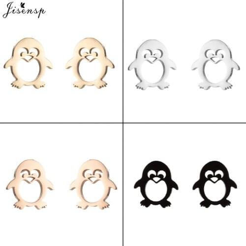 Jisensp Stainless Steel Hollow Cartoon Cute Penguin Earring Lovely Animal Stud Earrings for Women Girls Fashion Accessories Gift