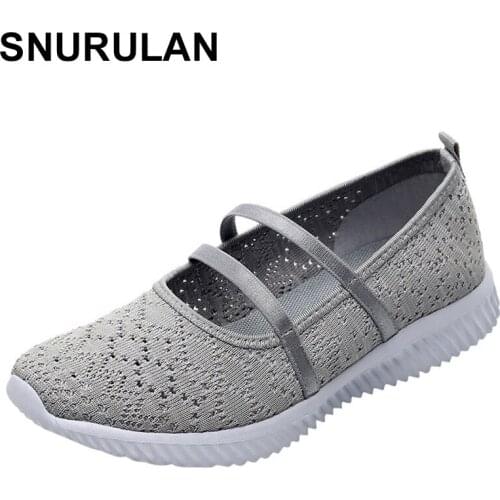 SNURULAN Women Outdoor Mesh Soft Bottom Sports Shoes Running Breathable Sneakers Elastic Band Mixed Colors Fashion ShoesE001