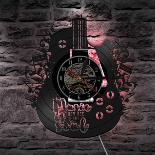 LED with Luminous Lamp Wall clock Guitar Shape Vinyl Record Hanging Clocks CD Interior Decoration Bedroom Bar Dim Atmosphere