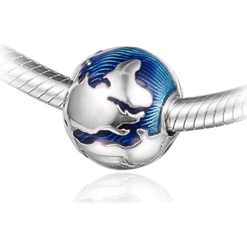 Charms Fits for Necklaces Bracelets Blue Globe Clip Charm 100% 925 Sterling Silver Jewelry For Women