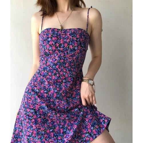 TVVOVVIN 2021 Summer New Flower Printed Strap Sling Dresses For Women Fashion Pullover Above Knee Mini Dress 3WIV